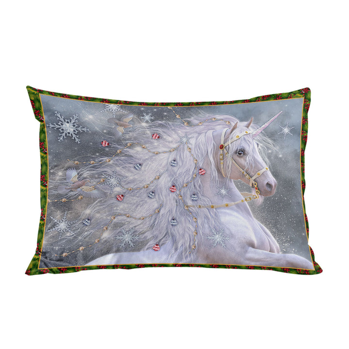 Christmas Magic White Unicorn Pillow Cases