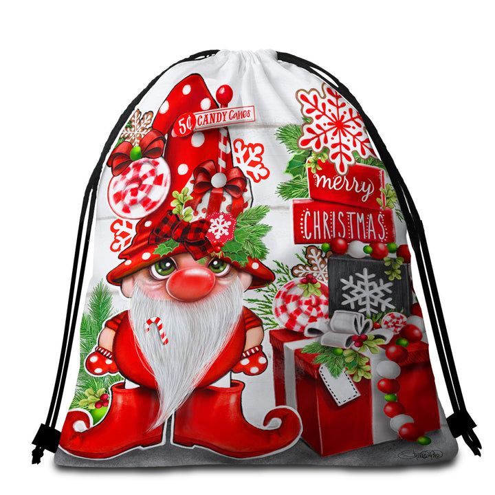 Christmas Peppermint Gnome Beach Towels and Bags Set