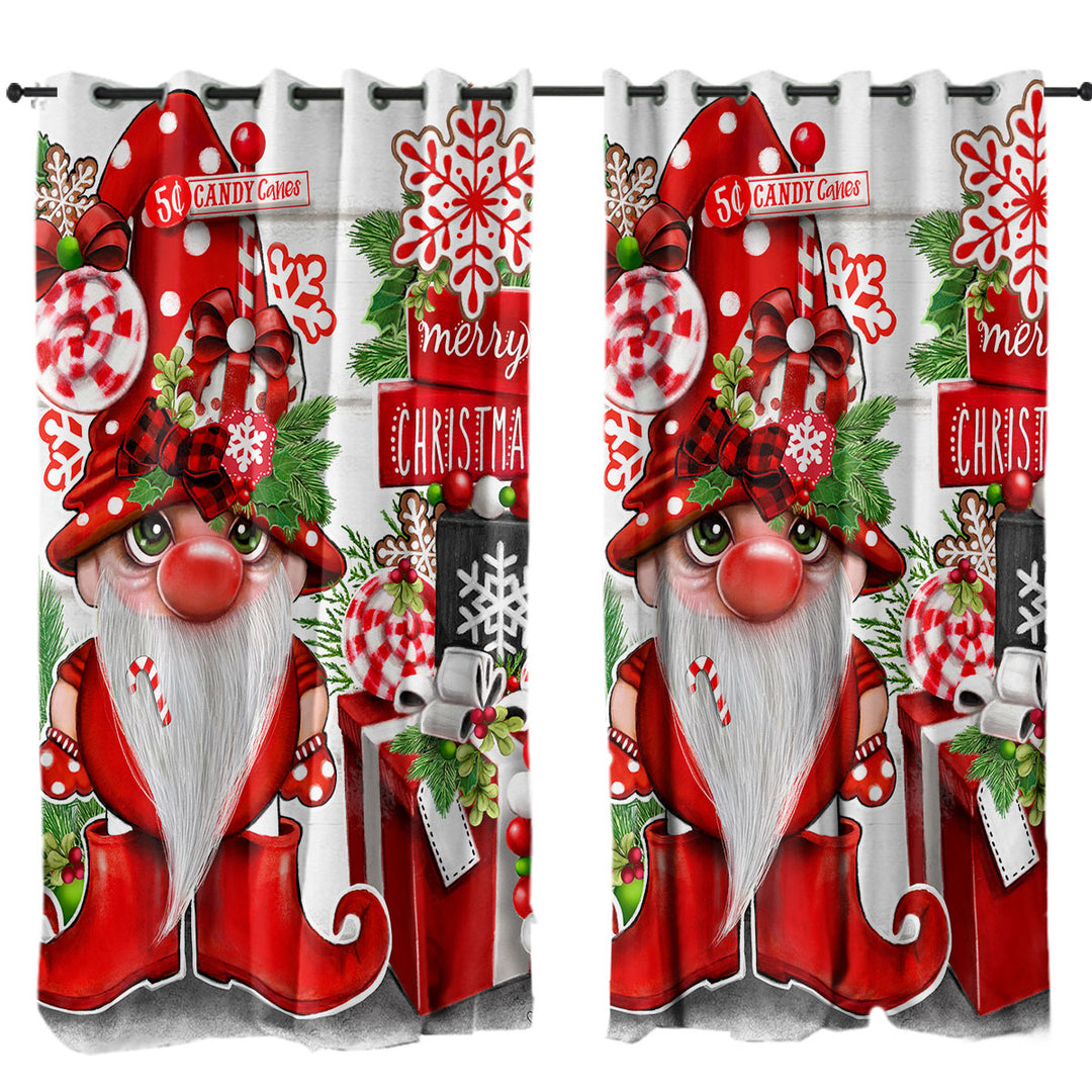 Christmas Peppermint Gnome Drapes and Curtains