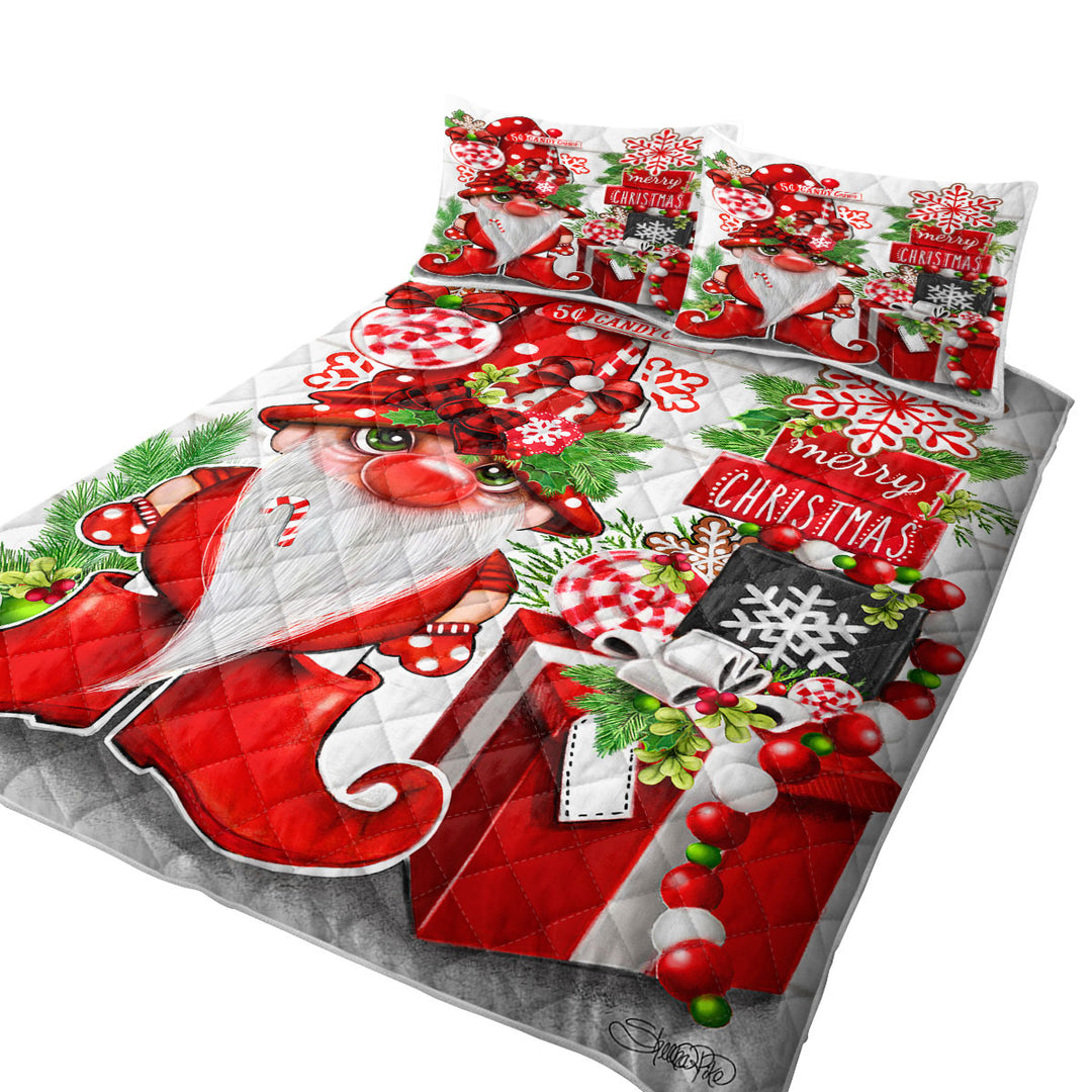 Christmas Peppermint Gnome King Size Quilt