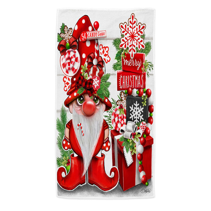 Christmas Peppermint Gnome Microfibre Beach Towels