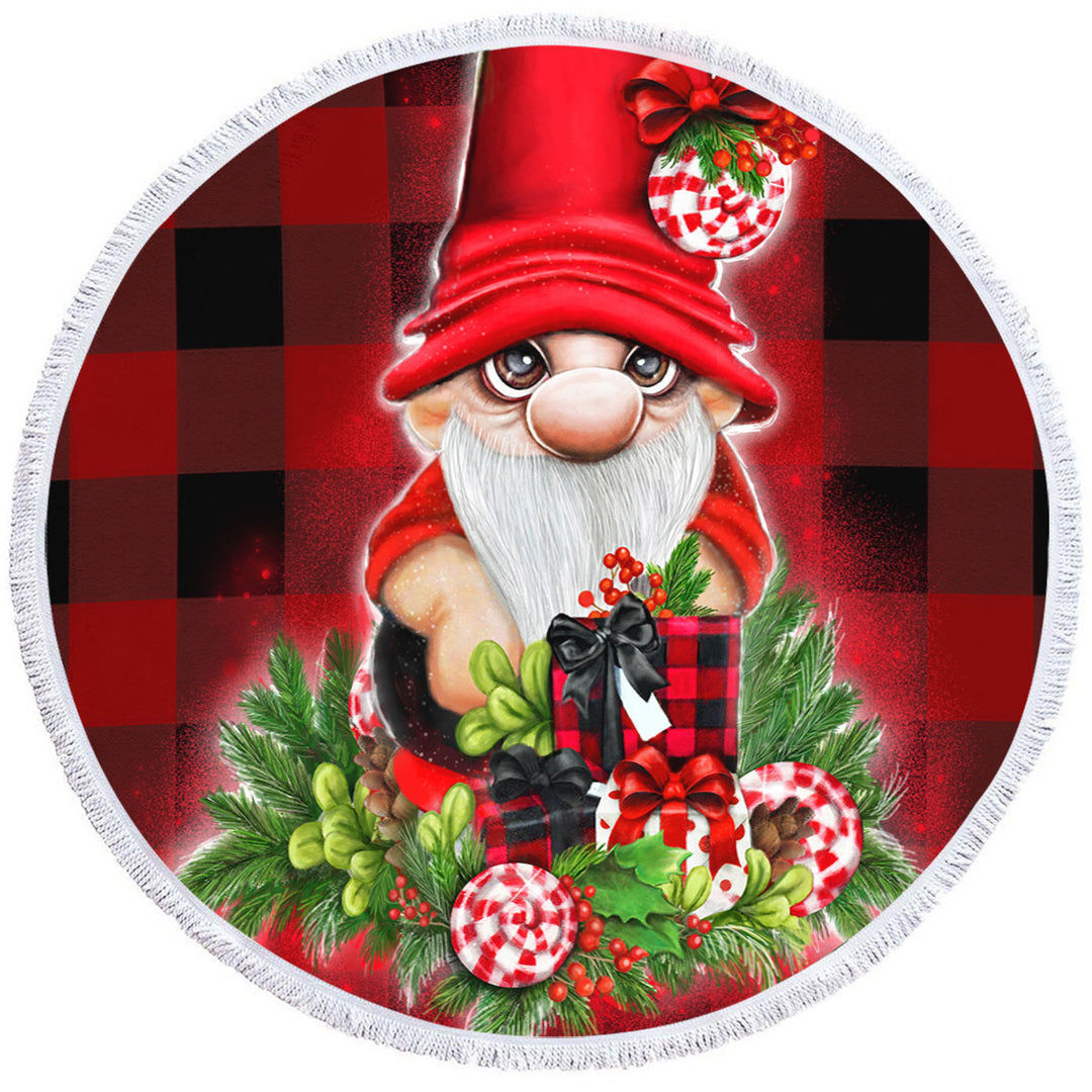 Christmas Plaid Cutie Gnome Beach Towel