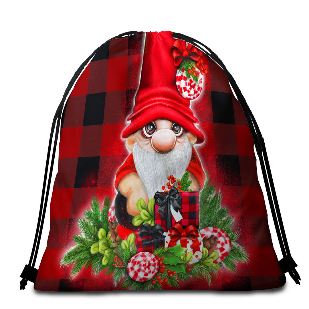 Christmas Plaid Cutie Gnome Beach Towels and Bags Set