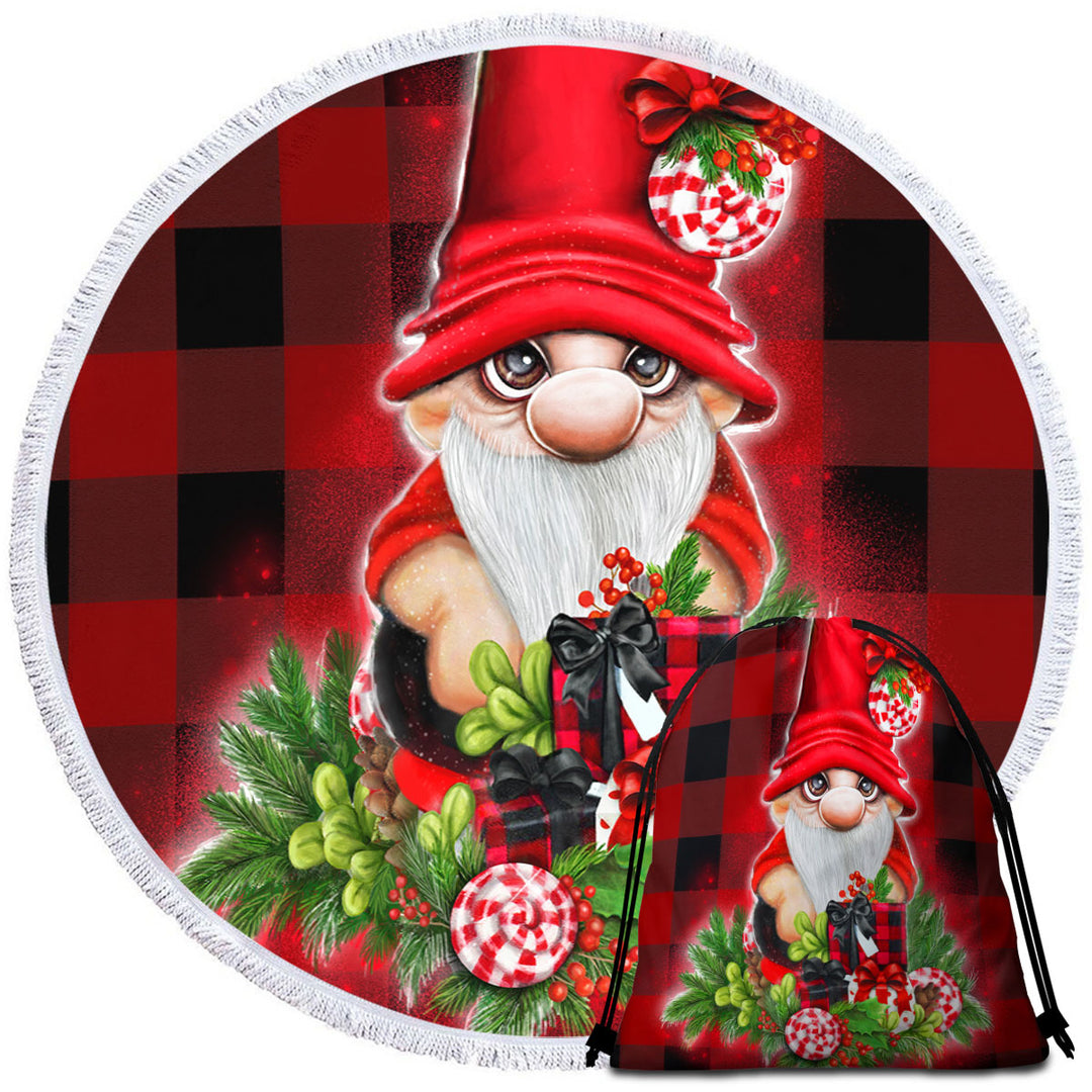 Christmas Plaid Cutie Gnome Beach Towels