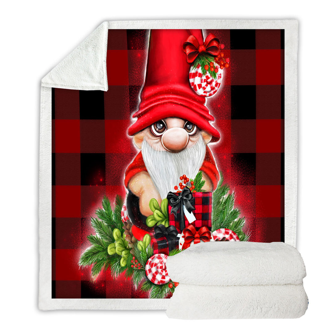 Christmas Plaid Cutie Gnome Fleece Blankets