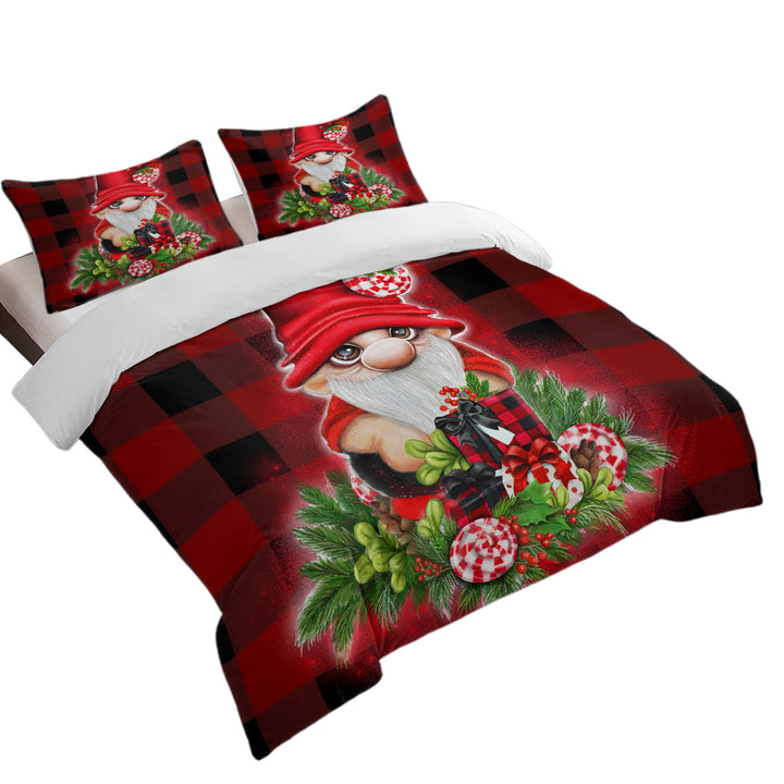 Christmas Plaid Cutie Gnome King Quilt Cover