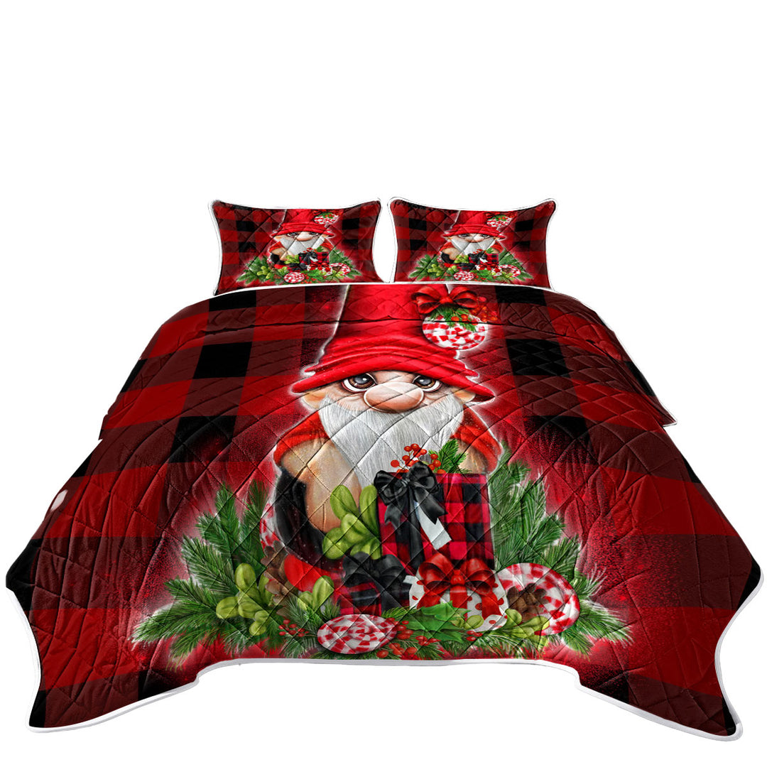 Christmas Plaid Cutie Gnome Quilts for Beds