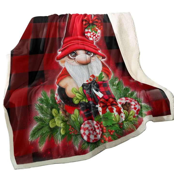 Christmas Plaid Cutie Gnome Throw Blanket