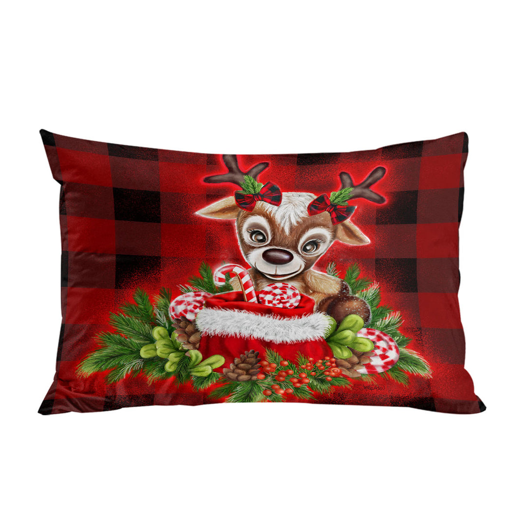 Christmas Plaid Cutie Reindeer Pillowcase