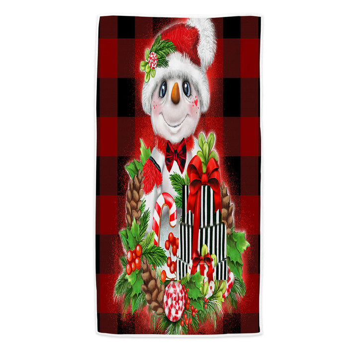 Christmas Plaid Cutie Snowman Beach Towel