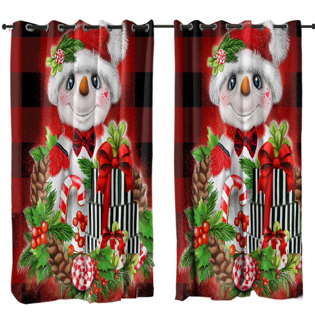 Christmas Plaid Cutie Snowman Curtain