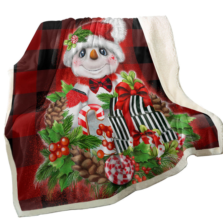 Christmas Plaid Cutie Snowman Fleece Blanket