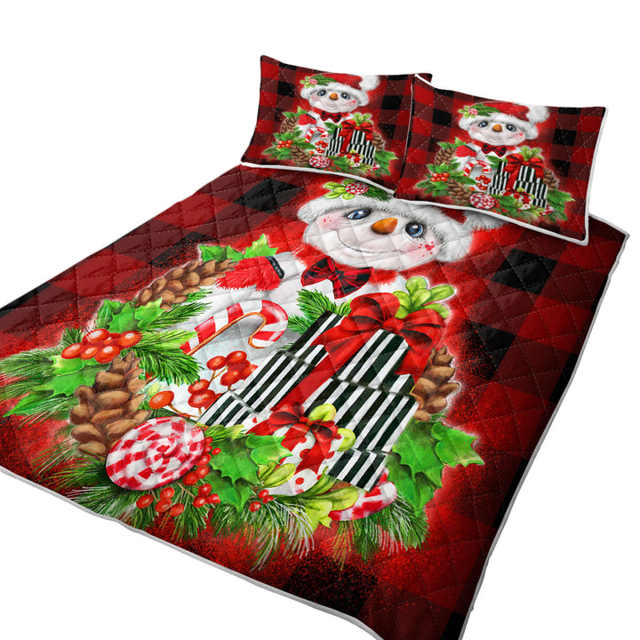 Christmas Plaid Cutie Snowman Quilt