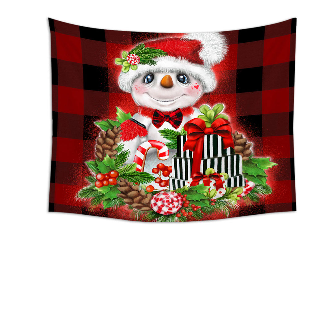 Christmas Plaid Cutie Snowman Tapestry Wall Hanging