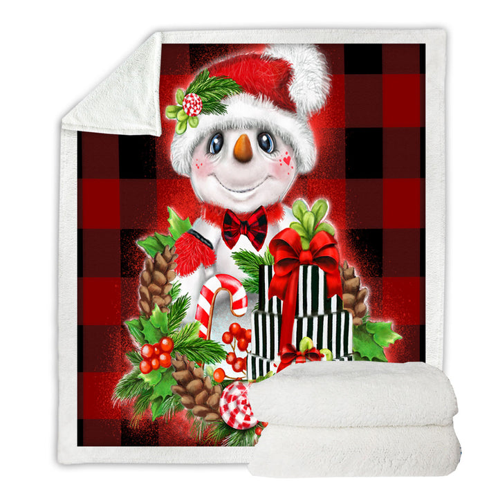 Christmas Plaid Cutie Snowman Throw Blanket