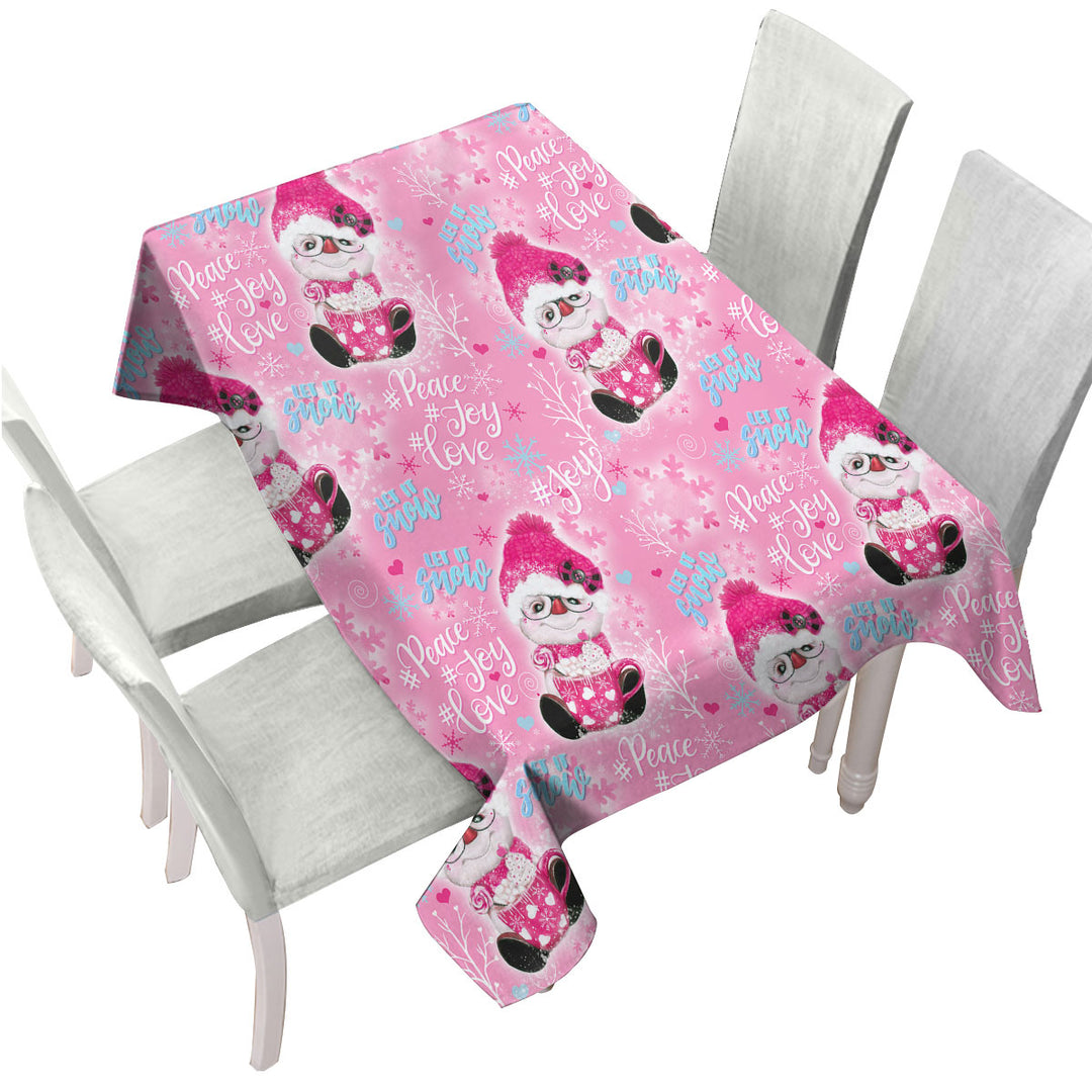 Christmas Printed Tablecloth Winter Pink Snowman Pattern