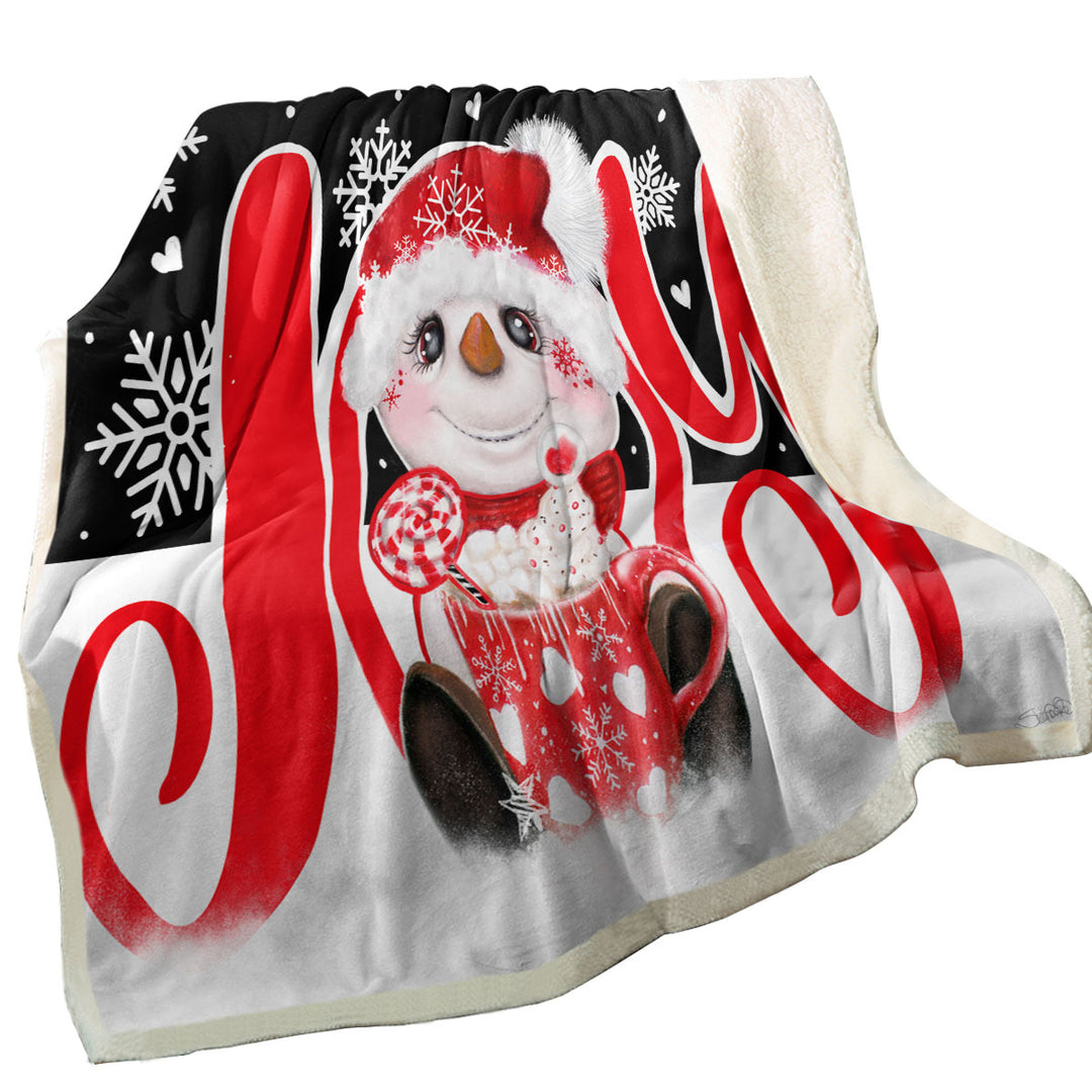 Christmas Sofa Blankets Joy Snowman Hot Cocoa Mug
