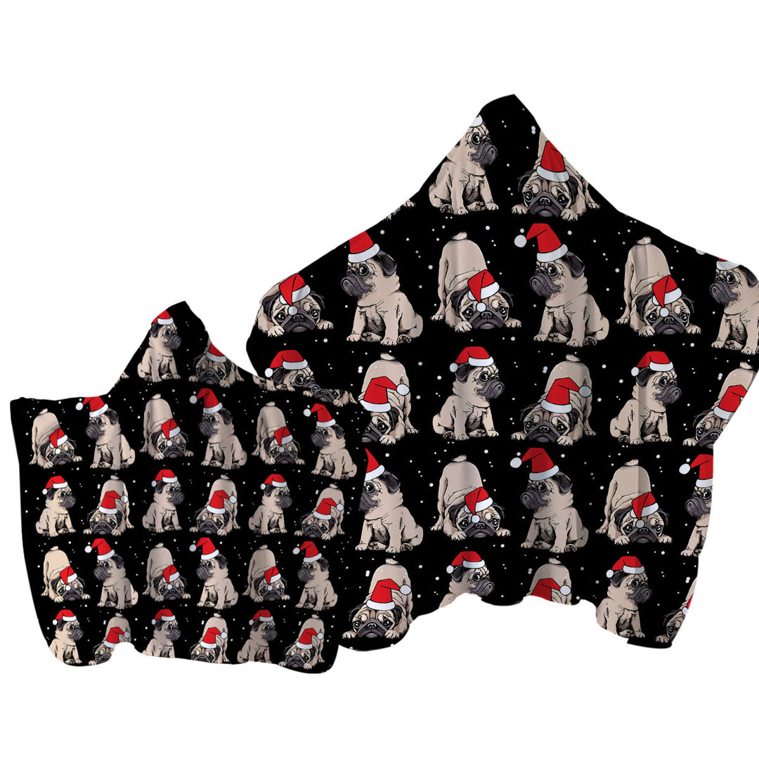 Christmas Spirit Cute Pug Dog Hooded Beach Towel