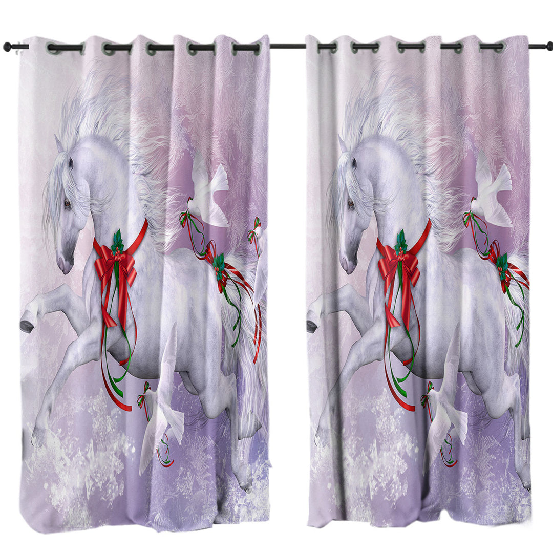 Christmas Spirit Horse and Doves the Snow Dance Curtain