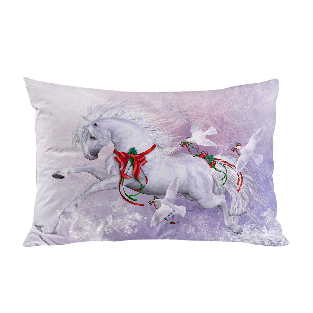 Christmas Spirit Horse and Doves the Snow Dance King Pillow Cases