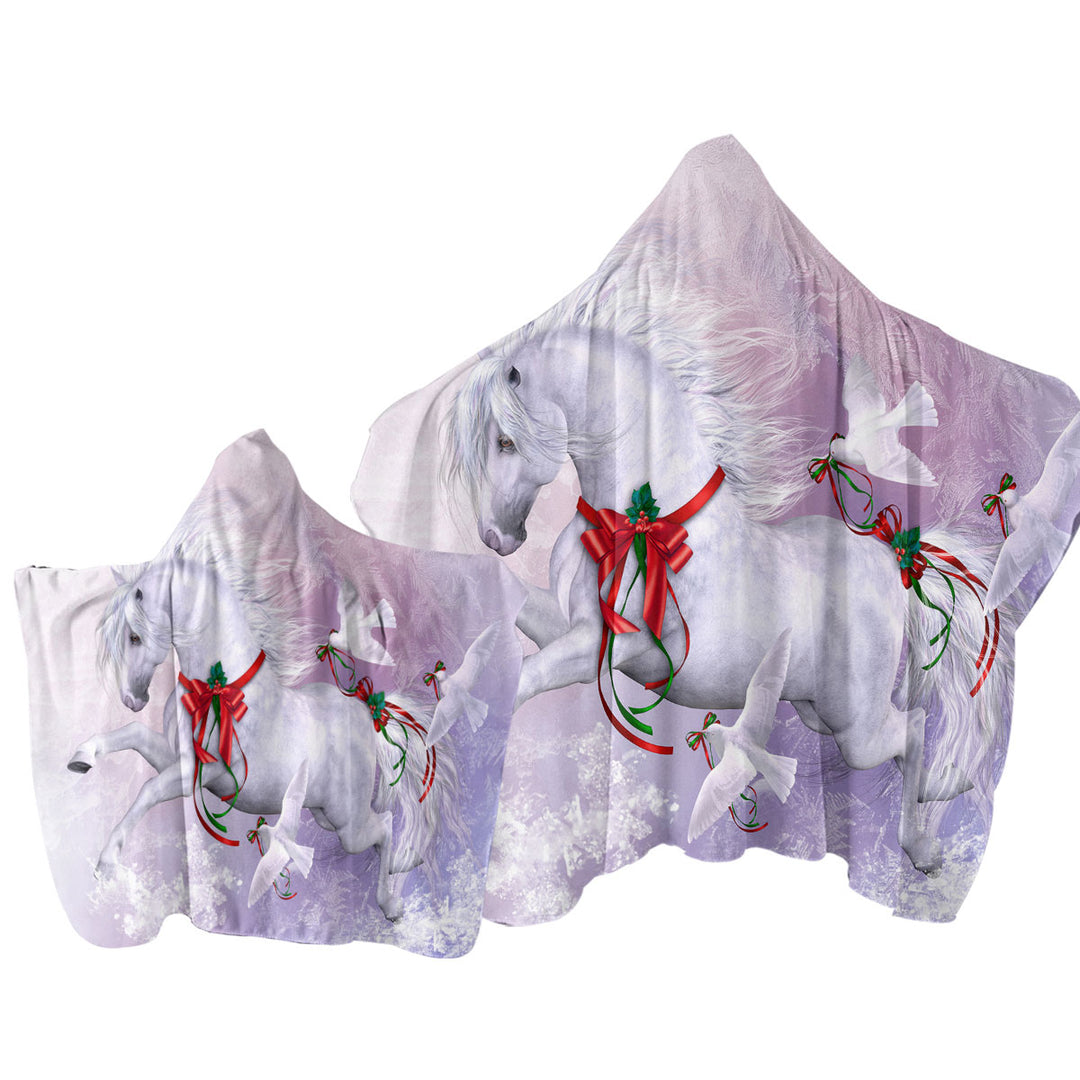 Christmas Spirit Horse and Doves the Snow Dance Towel Hoodie