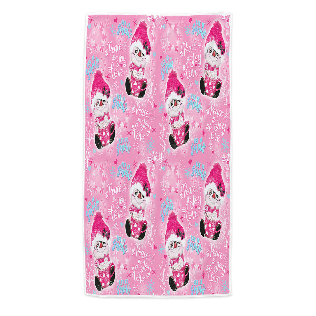 Christmas Winter Pink Snowman Pattern Beach Towel