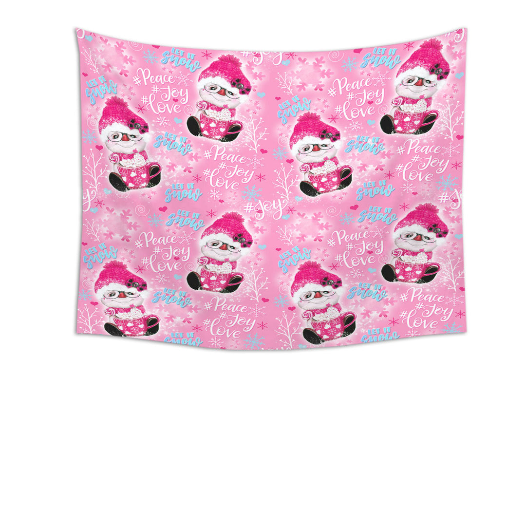 Christmas Winter Pink Snowman Pattern Tapestry