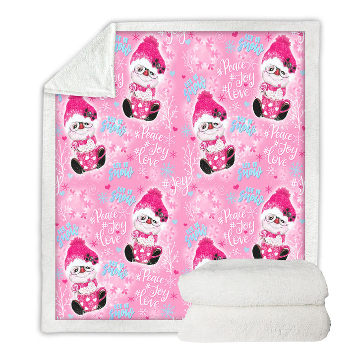 Christmas Winter Pink Snowman Pattern Throw Blanket