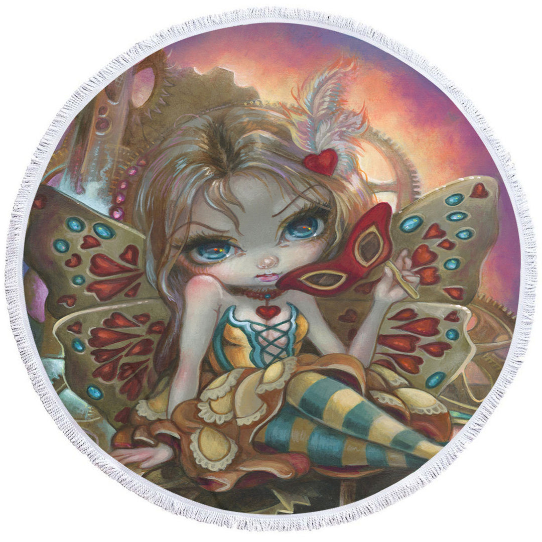 Clockwork Valentine Masquerade Cute Fairy Girl Round Beach Towel