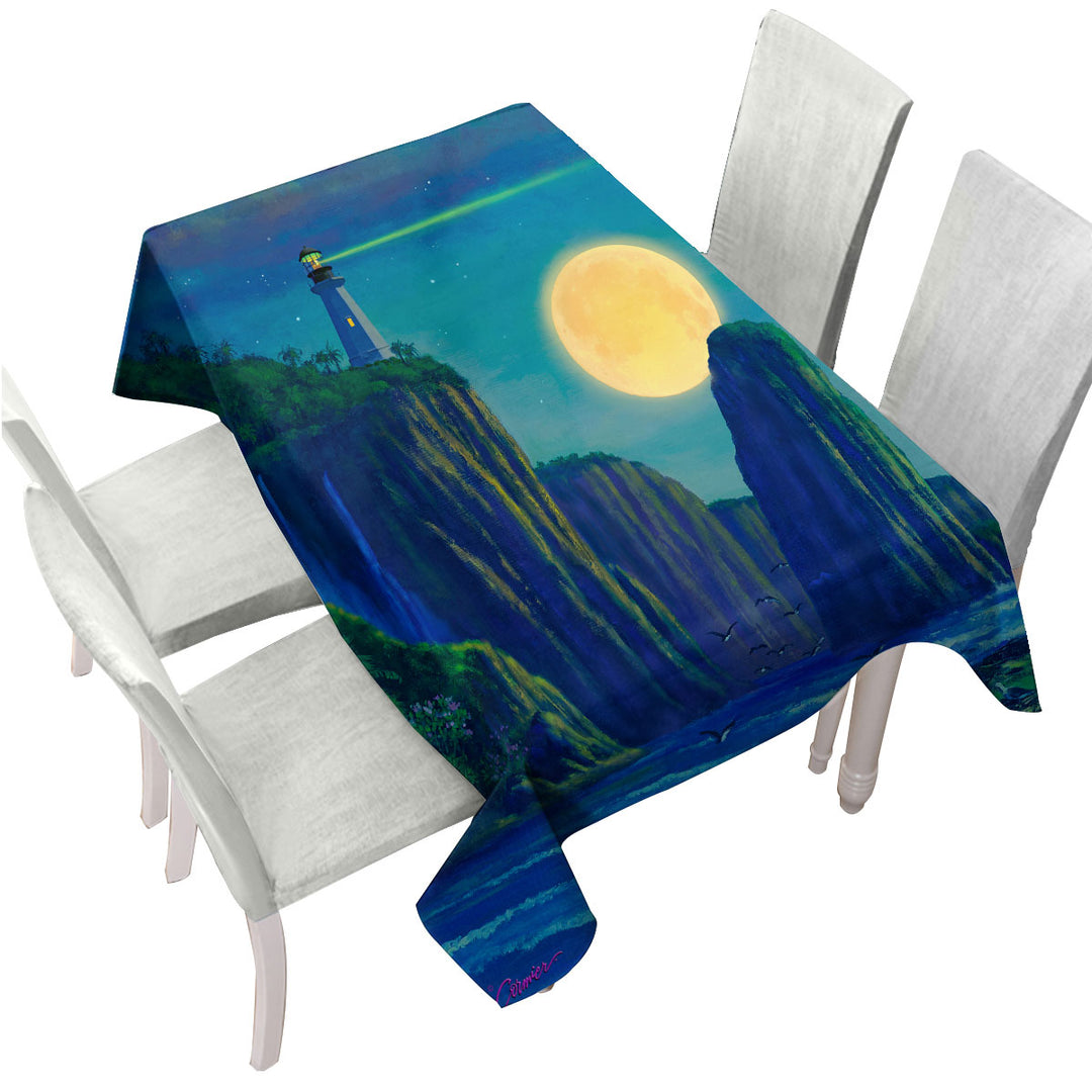 Coastal Art Lighthouse at Moon Bay Custom tablecloths