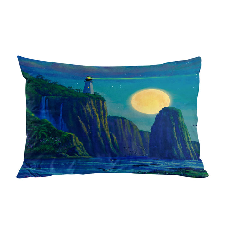 Coastal Art Lighthouse at Moon Bay Pillow Cases