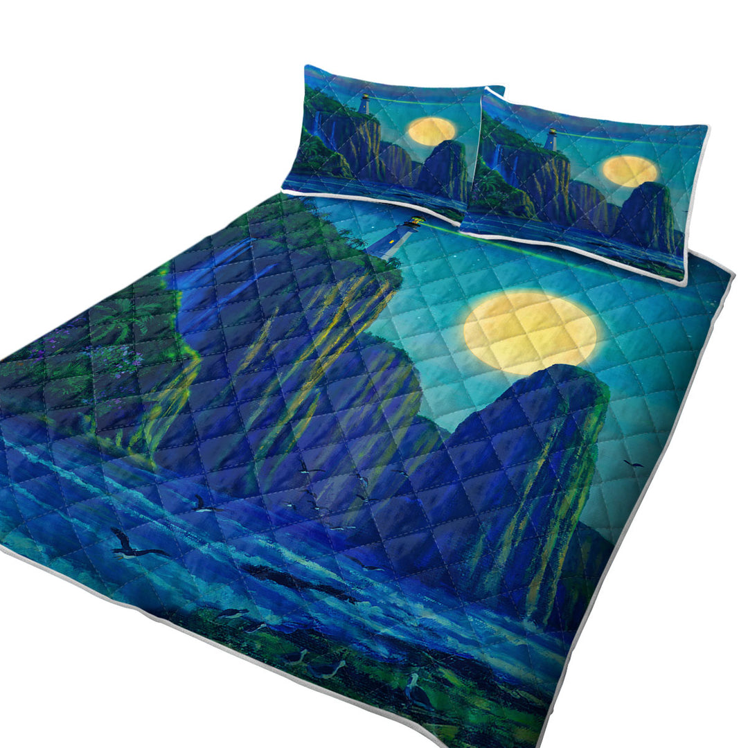 Coastal Art Lighthouse at Moon Bay Twin Quilt