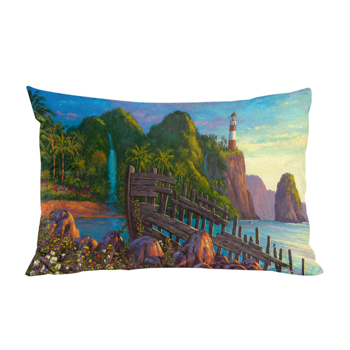 Coastal Art Painting Lighthouse in Paradise Cove Pillowcase