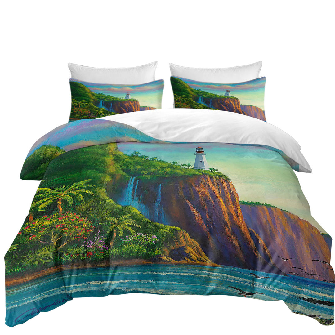 Coastal Art Painting Paradise Lighthouse King Duvet Cover set