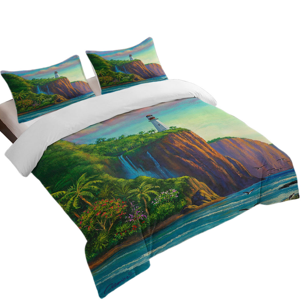 Coastal Art Painting Paradise Lighthouse full Size Duvet Cover