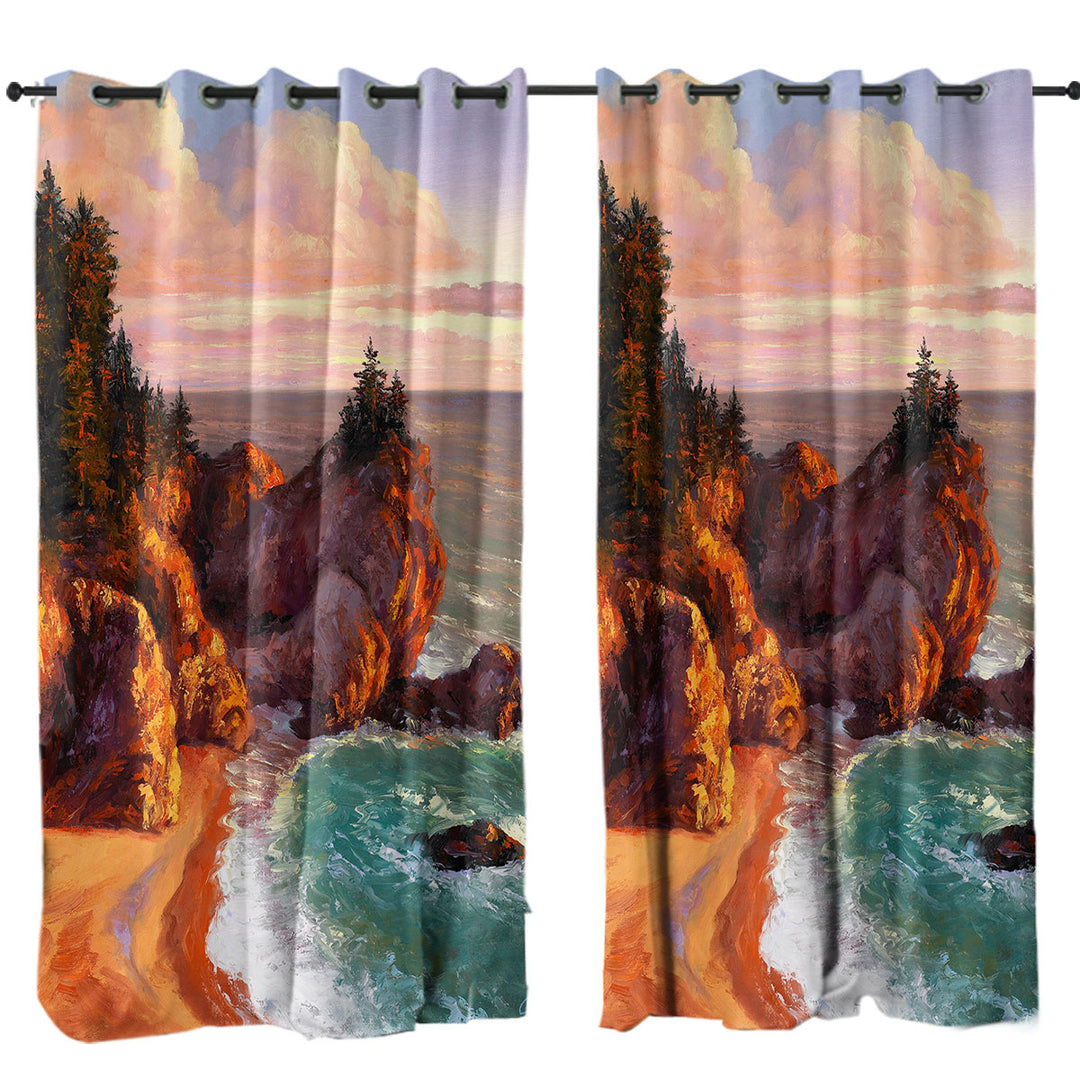 Coastal Art Painting Rocky Shores Curtains