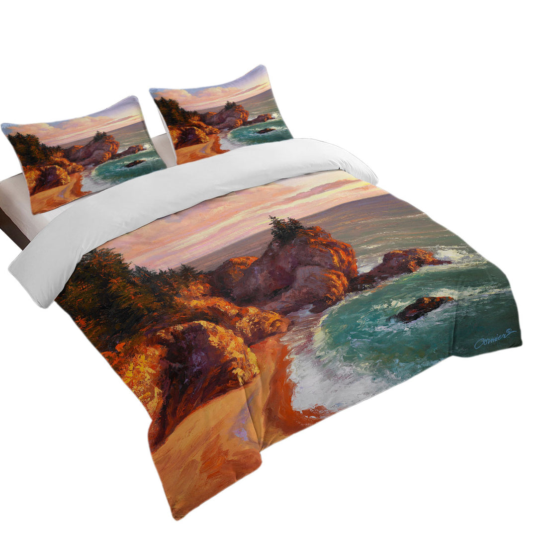 Coastal Art Painting Rocky Shores Duvet Cover set