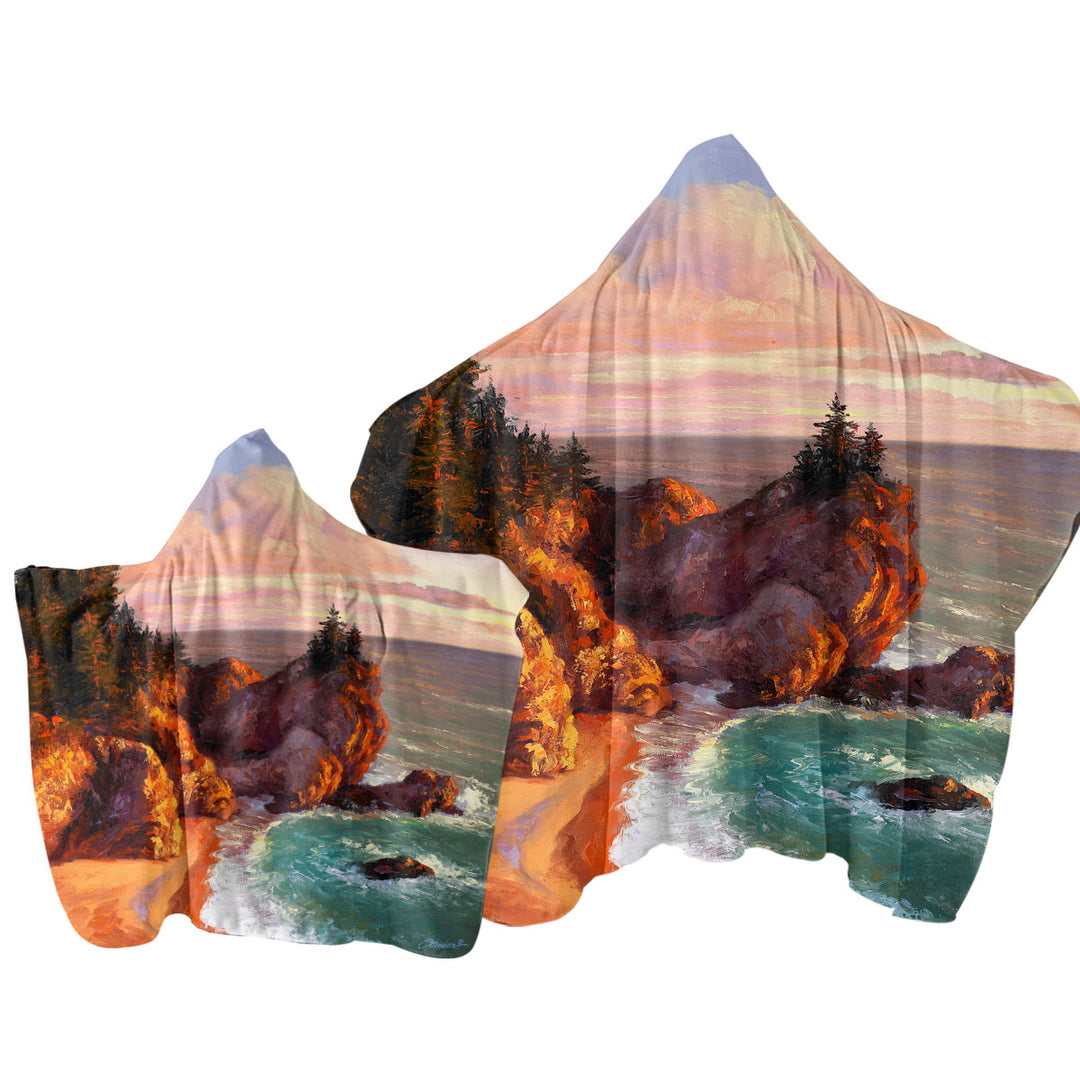 Coastal Art Painting Rocky Shores Towel Hoodie