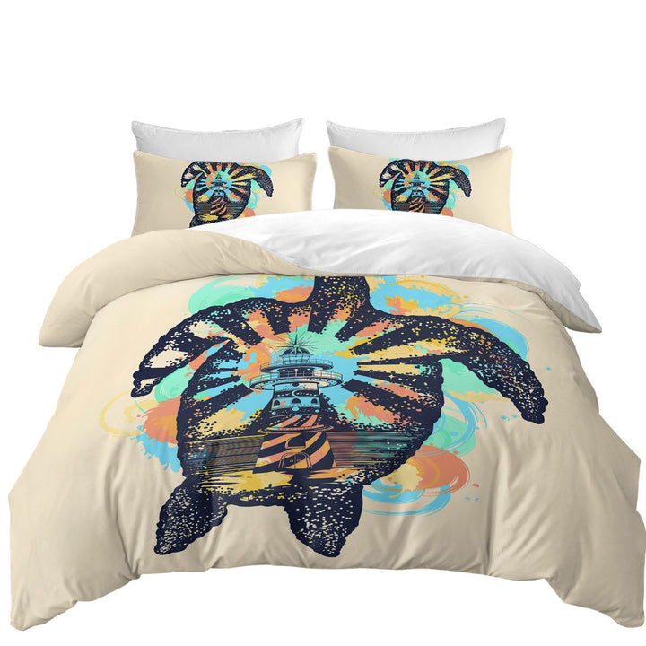 Coastal Turtle and Lighthouse Coverlet