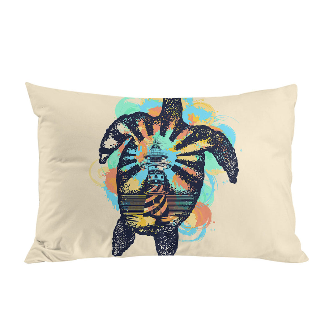 Coastal Turtle and Lighthouse Pillowcase