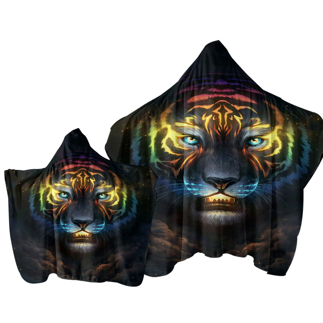 Color Soul Night Sky Colorful Tiger Hooded Beach Towel