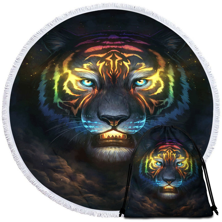 Color Soul Night Sky Colorful Tiger Round Beach Towel