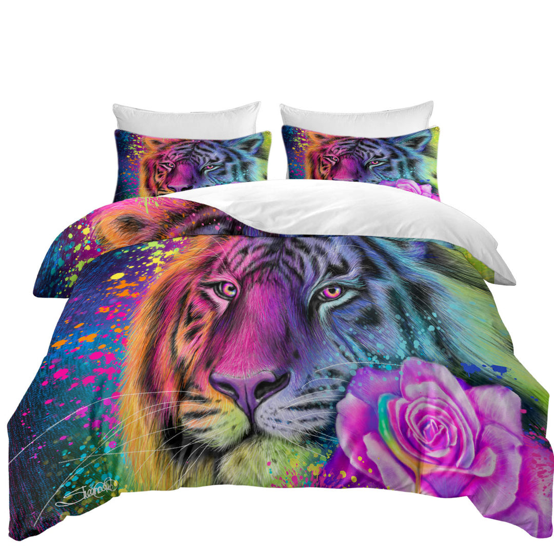 Colorful Animal Art Neon Rainbow Tiger Duvet Cover