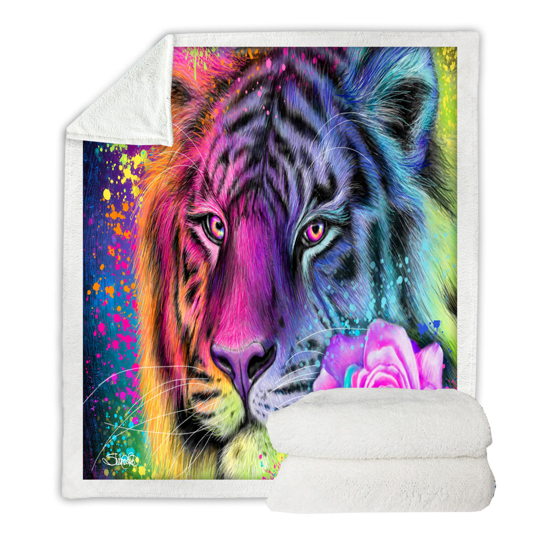 Colorful Animal Blankets Art Neon Rainbow Tiger