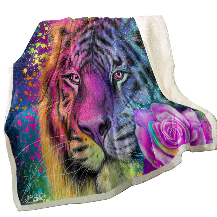 Colorful Animal Throws Art Neon Rainbow Tiger