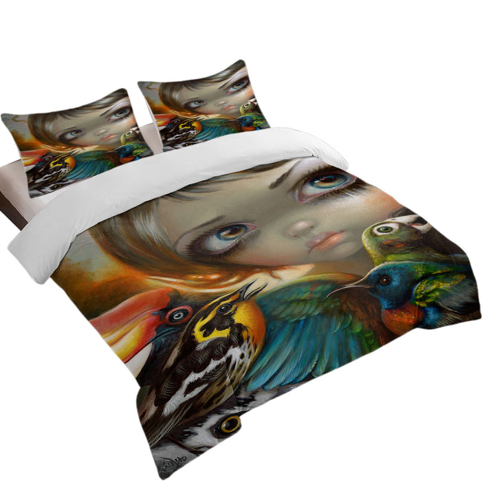 Colorful Art Birdsong Beautiful Maiden and Birds Duvet Covers