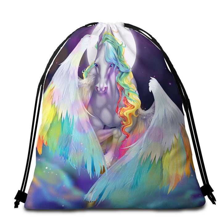 Colorful Beach Towel Bags with Rainbow Space Starlight Pegasus