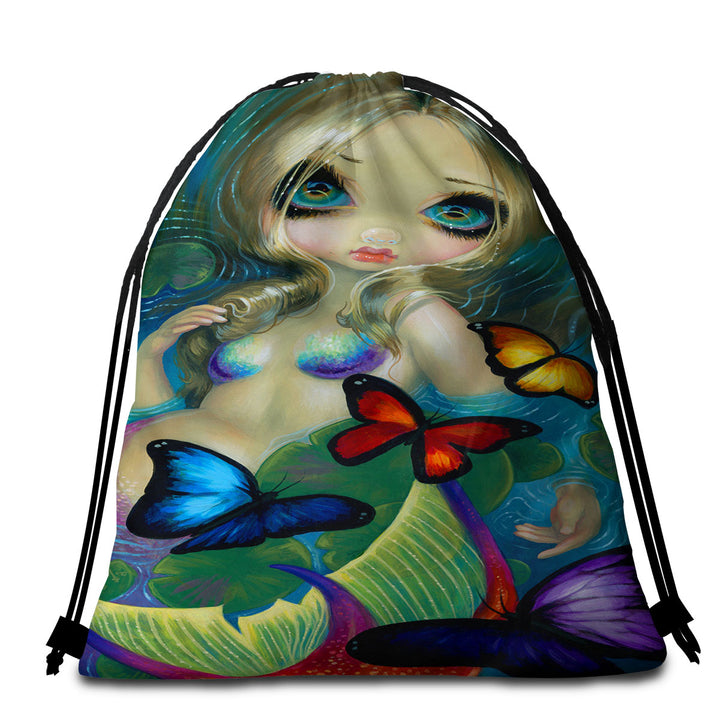 Colorful Beach Towel Pack Fantasy Mermaid with Butterflies