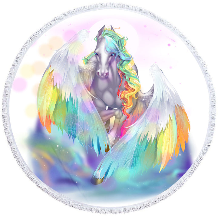 Colorful Beach Towels On Sale Rainbows and Starlight Pegasus