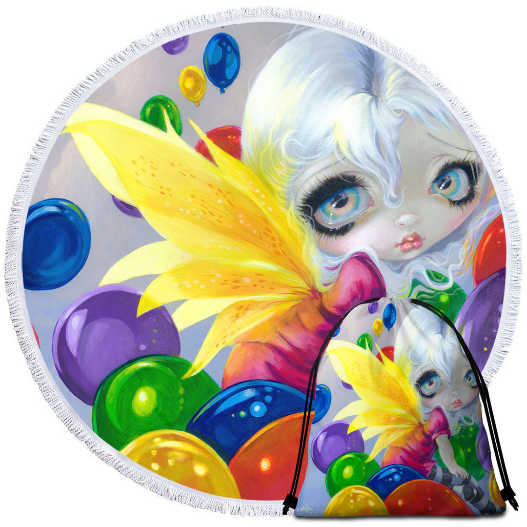 Colorful Beach Towels and Bags Set Kids Fantasy Fairy Balloons